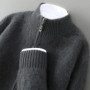 2026 Spring/Autumn New Men's Coat 100 Merino Wool Half High Neck Zipper Cardigan Fashion Casual Loose Warm Knit Sweater Jacket