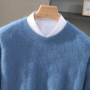 Luxury Men's 100 Mink Cashmere Thickening Sweater O-neck Grid Pullover Thick Knitwear Top Autumn Winter Anti-pilling Clothing