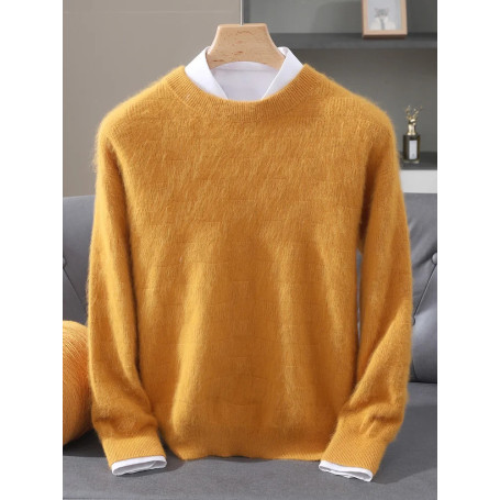 Luxury Men's 100 Mink Cashmere Thickening Sweater O-neck Grid Pullover Thick Knitwear Top Autumn Winter Anti-pilling Clothing