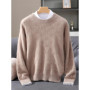 Luxury Men's 100 Mink Cashmere Thickening Sweater O-neck Grid Pullover Thick Knitwear Top Autumn Winter Anti-pilling Clothing