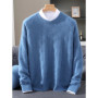 Luxury Men's 100 Mink Cashmere Thickening Sweater O-neck Grid Pullover Thick Knitwear Top Autumn Winter Anti-pilling Clothing
