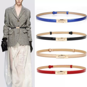 Women Skinny Leather Belt for Dress Adjustable Elastic Thin Cinch Waist with Alloy Buckle for Ladies Wedding Dress Decoration