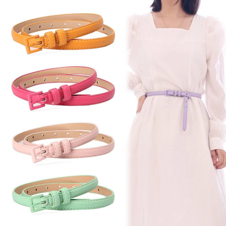 1.5x101cm Candy Color PU Leather Women Skinny Leather Belt Thin Waist Jeans Belt for Pants Fashion Metal in Pin Buckle Belt