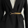 Fashionable Metal Chain Belt Thick Gold/Silver Color Metal Chain Black Elastic Band Belt Woman's Belt