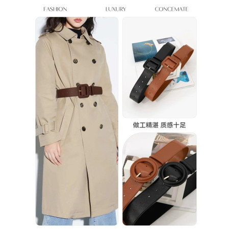 Elegant Women's Wide Waist Belt in Leather with Versatile Solid Color Large Square Buckle Retro Girdle for Coat Dress Sweater