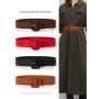 Elegant Women's Wide Waist Belt in Leather with Versatile Solid Color Large Square Buckle Retro Girdle for Coat Dress Sweater