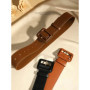 Elegant Women's Wide Waist Belt in Leather with Versatile Solid Color Large Square Buckle Retro Girdle for Coat Dress Sweater