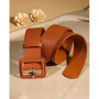 Elegant Women's Wide Waist Belt in Leather with Versatile Solid Color Large Square Buckle Retro Girdle for Coat Dress Sweater