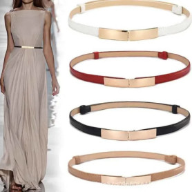Belt Dress Simple Versatile Fashion Women Leather Belt Thin Skinny Metal Gold Elastic Buckle Waistband Belt Dress Accessories
