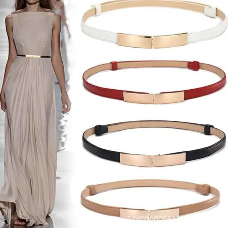 Belt Dress Simple Versatile Fashion Women Leather Belt Thin Skinny Metal Gold Elastic Buckle Waistband Belt Dress Accessories
