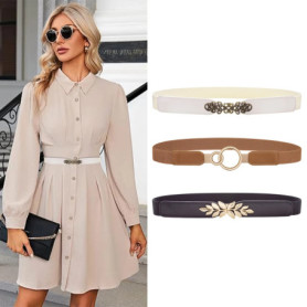 SISHION Summer Fashion Women Belts for Dress SH031 PU Leather Thin Elastic Waist Belt Slim Waistband Black Camel Coffee
