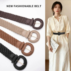 Vintage Woven Weave Belt Round Hollow Out Retro Belt Wide PU Leather Bohemian Style Waistband Waist Accessories