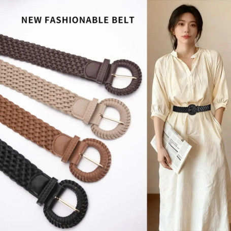 Vintage Woven Weave Belt Round Hollow Out Retro Belt Wide PU Leather Bohemian Style Waistband Waist Accessories
