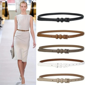 Candy Color Thin Belt Genuine Leather Women Skinny Leather Belt Thin Waist Jeans Belt for Pants Fashion Metal in Pin Buckle Belt