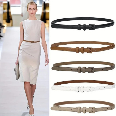 Candy Color Thin Belt Genuine Leather Women Skinny Leather Belt Thin Waist Jeans Belt for Pants Fashion Metal in Pin Buckle Belt