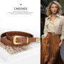 Genuine Leather Belt for Women Burgundy Leather With Gold Metal Buckle Luxury Casual Fashion Belts for Jeans Dresses