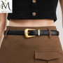 Genuine Leather Belt for Women Burgundy Leather With Gold Metal Buckle Luxury Casual Fashion Belts for Jeans Dresses