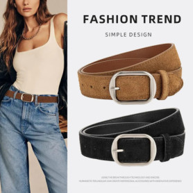 Matte genuine leather suede belt for women, versatile high-end jeans with American retro belt for women