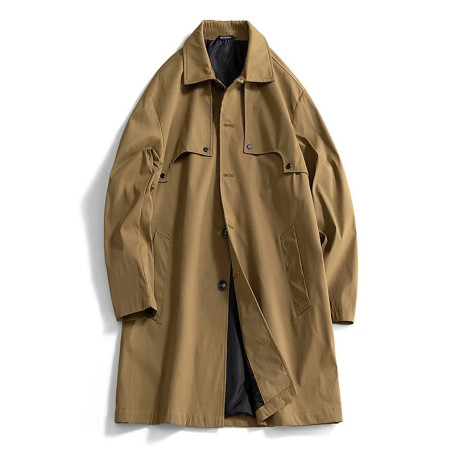 2025 New Men's Balmacaan Coat, Long Trench Coat with Rivet Decor, Trendy Spring Autumn Overcoat, Loose Fit Streetwear
