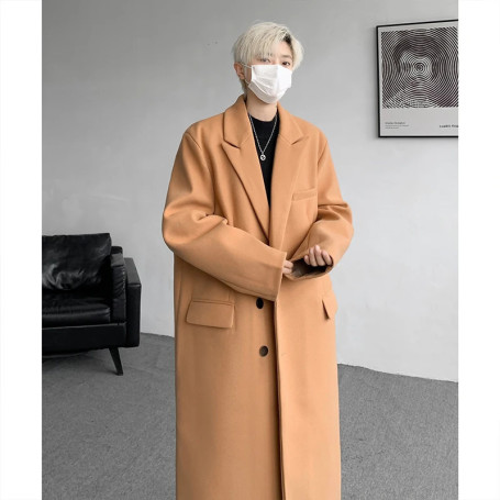 Autumn Winter Men Woolen Jackets Boutique High-end Overcoat Trench Men X-long Thick Coat Over The Knee Trench Coat Plus Size 8XL