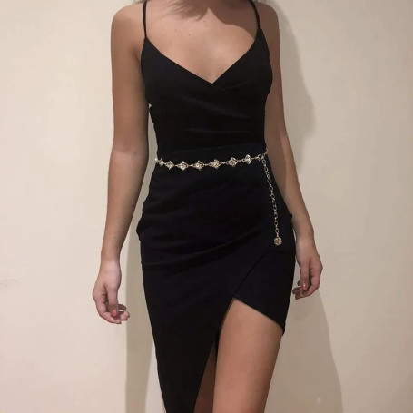 Gold Color Metal Chain Belts Beautiful Shiny Rhinestone Ornament Dress Decorative Belts Woman Apparel Accessories