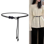 Fashion Women Leather Thin Rope Waist Belt Self Tie Decorative Strap for Skirt Dress Black White Elegant Simple Waist Chain