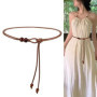 Fashion Women Leather Thin Rope Waist Belt Self Tie Decorative Strap for Skirt Dress Black White Elegant Simple Waist Chain