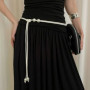 Fashion Women Leather Thin Rope Waist Belt Self Tie Decorative Strap for Skirt Dress Black White Elegant Simple Waist Chain