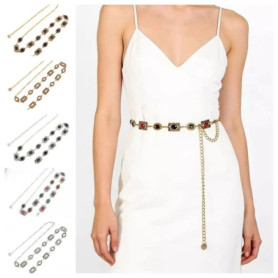 Unique Colorful Women Waist Chain Silver Metal Rhinestone Belly Belts Gold Ethnic Style Y2K Waistband Women