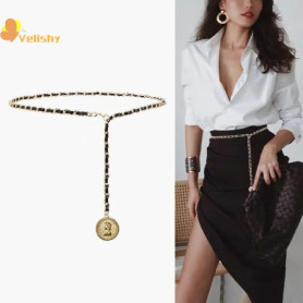 Fashion Chain Belt Female Waist Metal Belts For Women Luxury Tassel Thin Waistband Dress Coat Adjustable Corset