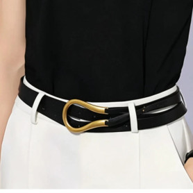 U Horseshoe Buckle Belt Women Two Bands Adjuatable Diyable Waist Decoration Small Golden Buckle