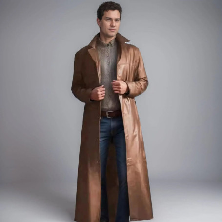 2026 New Men's Long Leather Jackets Goth Punk Button Trench Coat Solid Lapel Collar Long Pu Windbreaker Winter Leather Coats