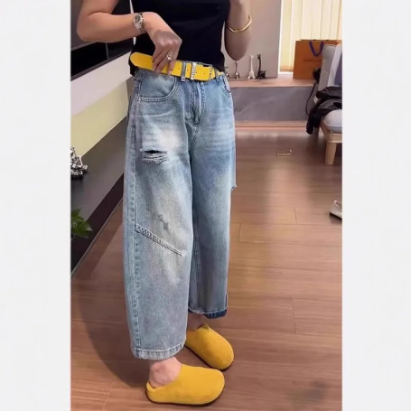 Retro High Waist Denim Jeans Women Spring Summer New Style Loose Fit Wide Leg Nine Points Pants Fashion Leisure Women Jeans