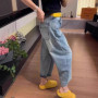 Retro High Waist Denim Jeans Women Spring Summer New Style Loose Fit Wide Leg Nine Points Pants Fashion Leisure Women Jeans