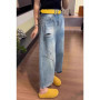 Retro High Waist Denim Jeans Women Spring Summer New Style Loose Fit Wide Leg Nine Points Pants Fashion Leisure Women Jeans