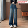 High Waist Wide Leg Jeans Women Diagonal Button Straight Denim Pants American Vintage Loose Baggy Trousers Casual Streetwear