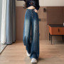 High Waist Wide Leg Jeans Women Diagonal Button Straight Denim Pants American Vintage Loose Baggy Trousers Casual Streetwear
