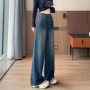 High Waist Wide Leg Jeans Women Diagonal Button Straight Denim Pants American Vintage Loose Baggy Trousers Casual Streetwear