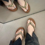 Comfortable and Fashionable All-match Beach Shoes Non-slip Soft Bottom Casual Flip-flops Rhinestone Chain Flat Slippers