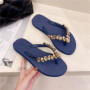 Comfortable and Fashionable All-match Beach Shoes Non-slip Soft Bottom Casual Flip-flops Rhinestone Chain Flat Slippers