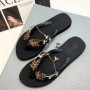 Designer Slippers New Leopard Pattern with Chain Flip Flops Women Outside Flat Bottomed Beach Slippers Womens Shoes Chanclas