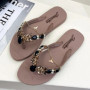 Designer Slippers New Leopard Pattern with Chain Flip Flops Women Outside Flat Bottomed Beach Slippers Womens Shoes Chanclas