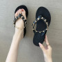 Summer 2025 Rhinestone Slippers for Women's Outdoor Wedges Heel Casual Beach Thick Bottom Sandals Comfortable Flip-flops Beach