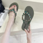 Summer 2025 Rhinestone Slippers for Women's Outdoor Wedges Heel Casual Beach Thick Bottom Sandals Comfortable Flip-flops Beach