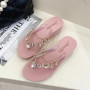 Summer 2025 Rhinestone Slippers for Women's Outdoor Wedges Heel Casual Beach Thick Bottom Sandals Comfortable Flip-flops Beach