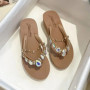 Summer 2025 Rhinestone Slippers for Women's Outdoor Wedges Heel Casual Beach Thick Bottom Sandals Comfortable Flip-flops Beach