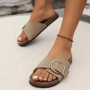 Comwarm 2025 Women's Cork Slippers Fashion Cork Footbed Flip Flops Open Toe Beach Sandals Classic Single Buckle House Slippers