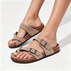 Asgard Women's Cork Footbed Sandals Summer Open-toed Breathable Slides With Adjustable Buckle Lady Non-slip Casual Beach Slipper