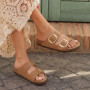 Crestar Women's Cork Footbed Sandals With Arch Support Summer Cozy Non-slip Adjustable Buckle Sandals Lady Casual Beach Slippers