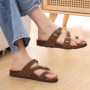 Comwarm New Women's Cork Footbed Sandals with Arch Support Comfortable Slip-On Slide Sandals With Adjustable Buckle for Summer